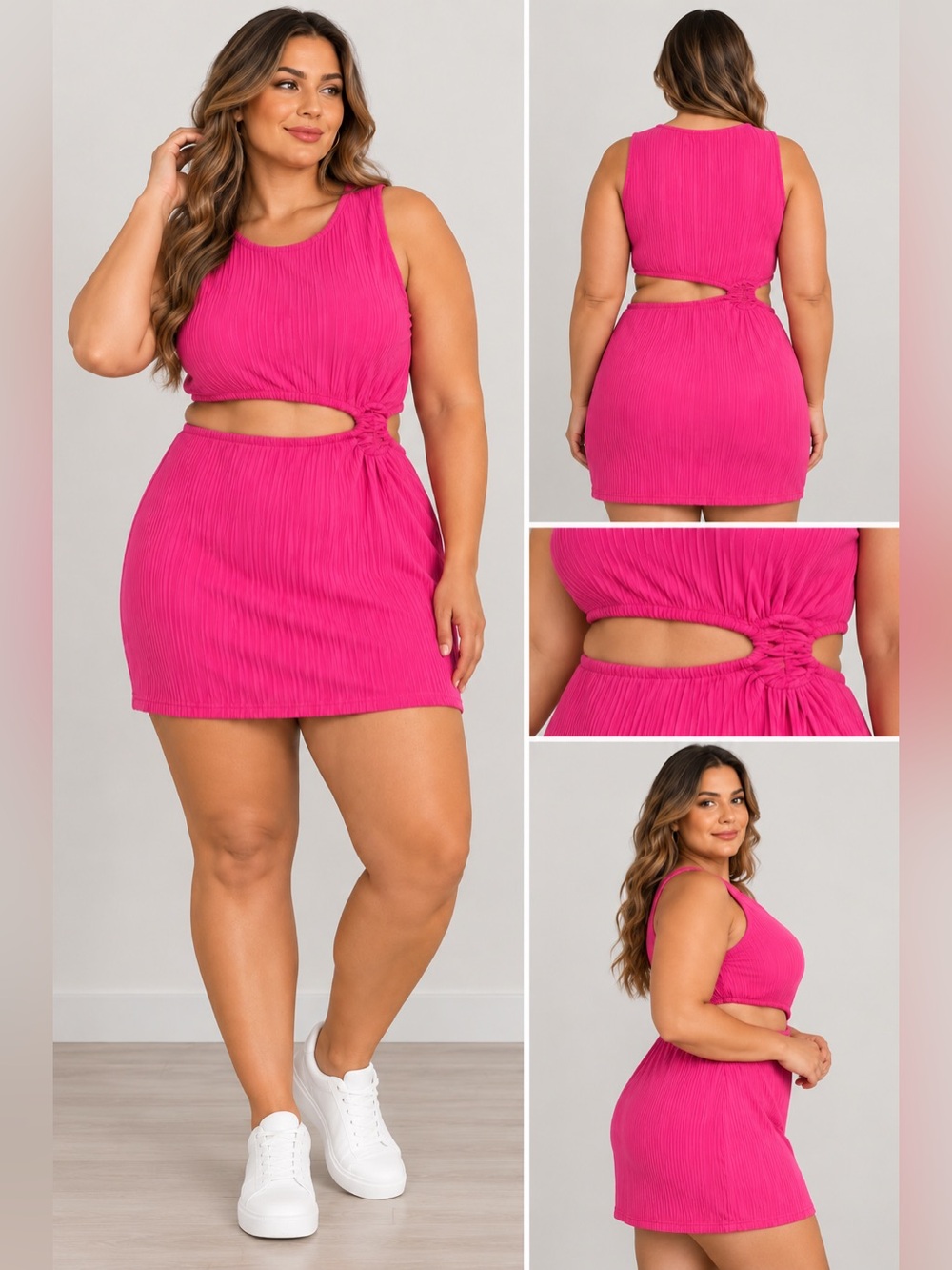 Large Size Fuchsia Cutout Mini Dress